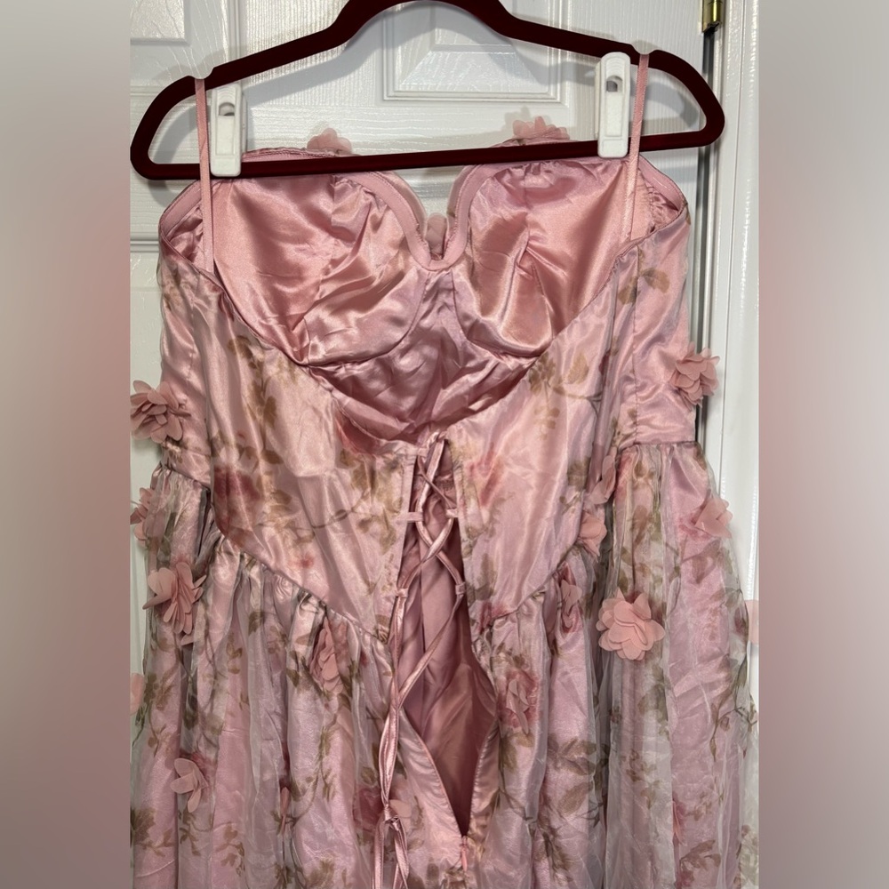NWOT FAERIESTY SZ 2XL (16) PINK MULTI Strapless Floral Applique W/ Mesh Overlay - Picture 6 of 10